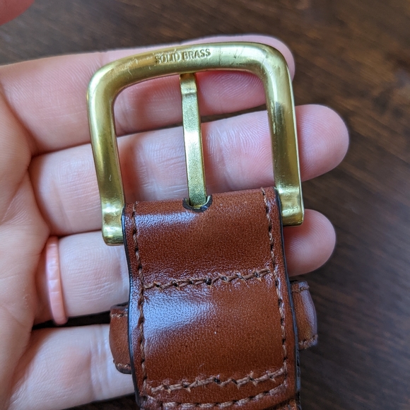 Lands' End Light Beige Braided Elastic Leather End Brass Buckle Belt - Picture 7 of 10